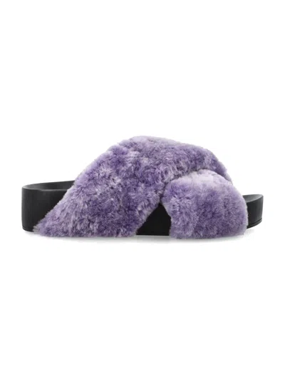 Jil Sander Shearling Sandals In Purple