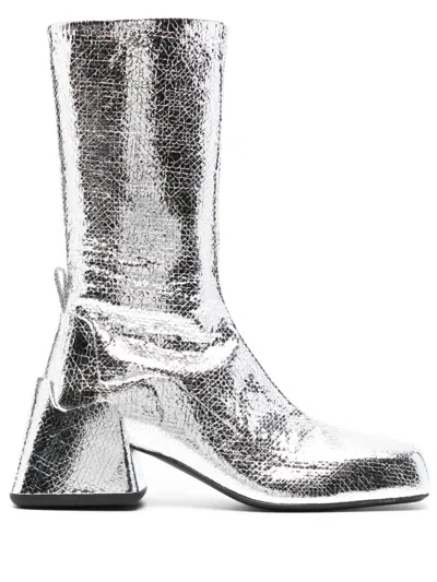 Jil Sander Cracked-effect Laminated Leather Boots For Women In Silver For Fw23 In Grey