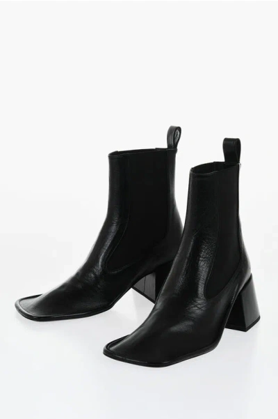 Jil Sander Crackle Leather Chelsea Booties 7 Cm In Black