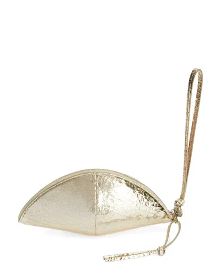 Jil Sander Crackled Curve Leather Clutch In Gold