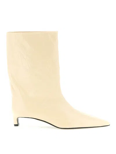 Jil Sander Craquel Leather Ankle Boots In Neutral