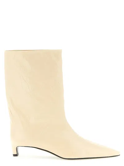 Jil Sander Craquelé Leather Ankle Boots In Neutral