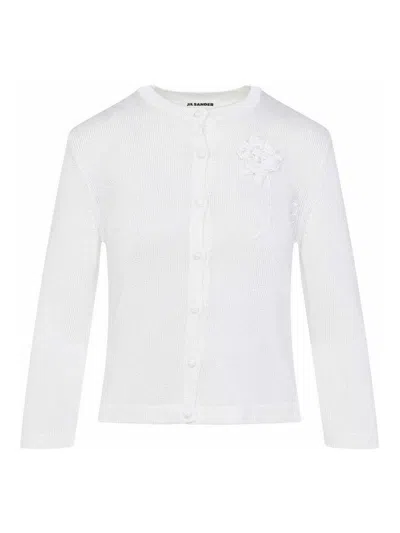 JIL SANDER CARDIGAN WITH CROCHET FLOWER
