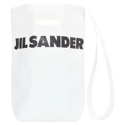 Pre-owned Jil Sander Cream Black Laminated Paper Logo Crossbody Tote Bag In White