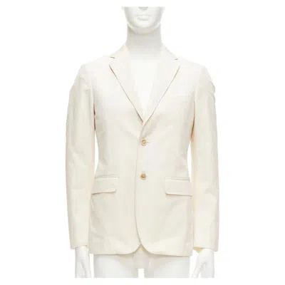 Pre-owned Jil Sander Cream Cotton Hand Stitched Lapel Pocket Single Vent Blazer It46 S In White