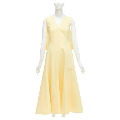 Pre-owned Jil Sander Cream Cotton Silk Cape Back Cut Out V-neck Aline Midi Dress Fr32 Xxs In White