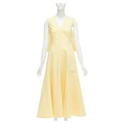 Pre-owned Jil Sander Cream Cotton Silk Cape Back Cut Out V-neck Aline Midi Dress Fr32 Xxs In White