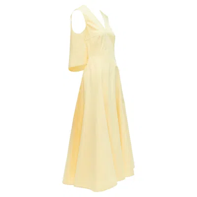 Jil Sander Cream Cotton Silk Cape Back Cut Out V-neck Aline Midi Dress Fr32 Xxs In Yellow