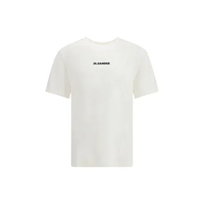 Jil Sander Men White Crewneck T-shirt With Logo Lettering On The Front In Cotton Man
