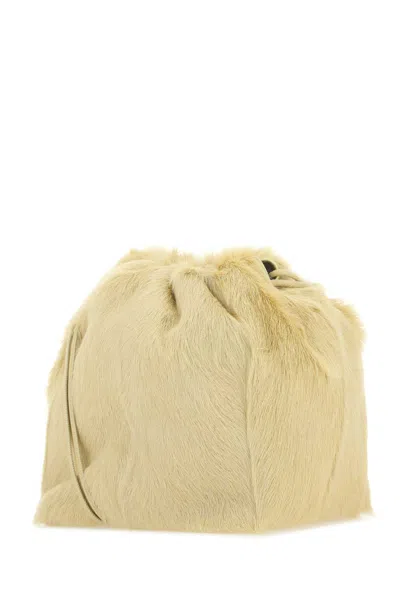 Jil Sander Cream Fur Dumpling Bucket Bag In 740
