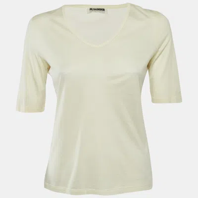 Pre-owned Jil Sander Cream Jersey V-neck Top M In White