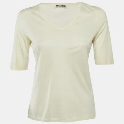 Jil Sander Cream Jersey V-neck Top In Neutral