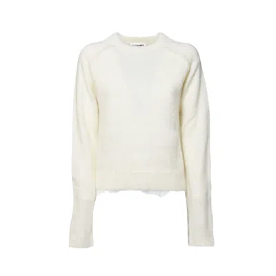 Jil Sander Cream Mohair Wool Crewneck Sweater In White