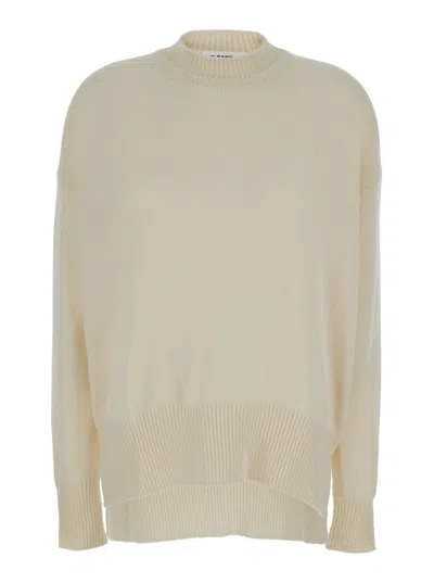 Jil Sander Cream Ribbed Pullover In Cashmere Woman In White