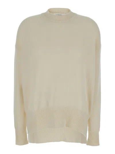 JIL SANDER CREAM RIBBED PULLOVER IN CASHMERE WOMAN