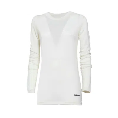 Jil Sander Cream Wool Blend Long Sleeve T-shirt In White