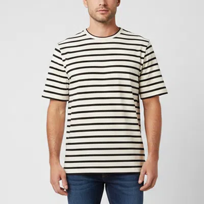 Pre-owned Jil Sander Cream/black Striped Logo Patch Rib Knit T-shirt M
