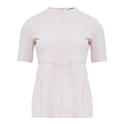 Jil Sander Crepe Fluid Viscose Short Sleeve Crewneck Top In Neutral
