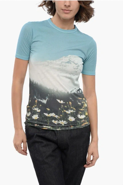 Jil Sander Crew Neck Alps Tech Cotton T-shirt In Blue
