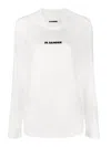 Jil Sander Crew Neck Long Sleeve Boxy Fit Printed Logo Sweatshirt In Blanco