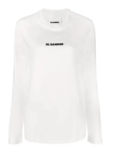 Jil Sander Crew Neck Long Sleeve Boxy Fit Printed Logo Sweatshirt In White