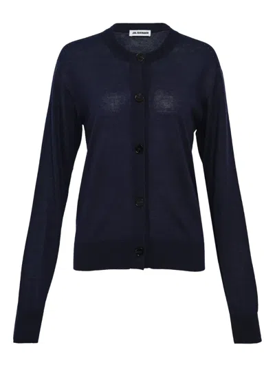 Jil Sander Crew-neck Button-up Cardigan In Blue