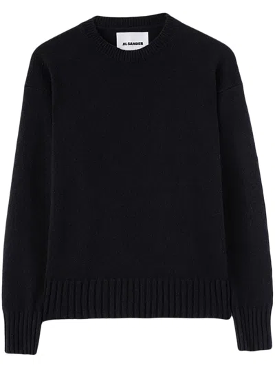 Jil Sander Cashmere Oversized Ribbed Crew Neck Jumper In Black