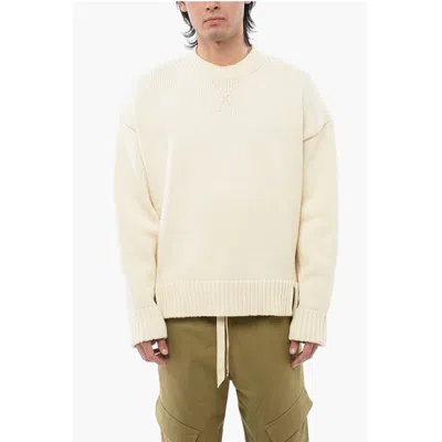 Jil Sander Crew Neck Chunky Cotton Blend Sweater In Neutral