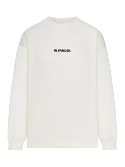 Jil Sander Crew Neck Cotton Sweatshirt With Logo In White