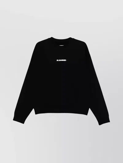 Jil Sander Crew Neck Cotton Sweatshirt With Ribbed Cuffs In Black