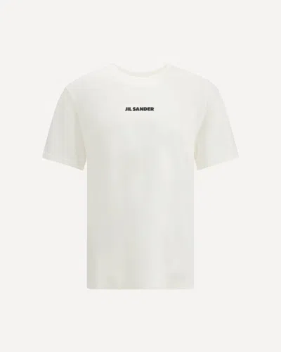 Jil Sander Men White Crewneck T-shirt With Logo Lettering On The Front In Cotton Man