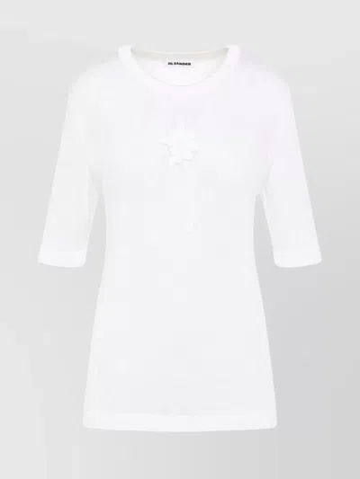 Jil Sander Crew Neck Embroidered Flower T-shirt In Piuma