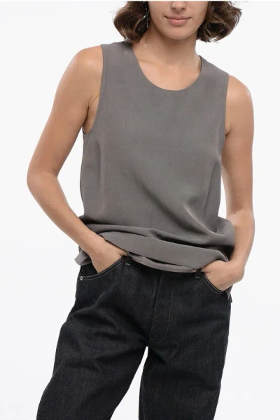 Jil Sander Crew Neck Flax Blend Tank Top In Brown