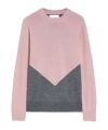 Jil Sander High Neck Color-blocked Sweater With Chevron Design In Pink