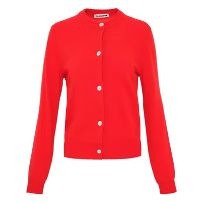 Jil Sander Crew Neck Lightweight Cardigan In Red