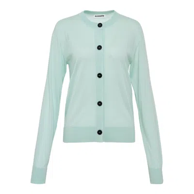 Jil Sander Crew Neck Long Sleeve Cardigan In Blue