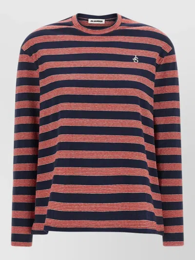 Jil Sander Crew Neck Long Sleeve Striped Knit T-shirt In Brown