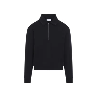 Jil Sander Crew Neck Long Sleeves Embroidered Sweatshirt In Blue
