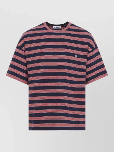 Jil Sander Crew Neck Short Sleeve Striped Cotton Shirt In Animal Print