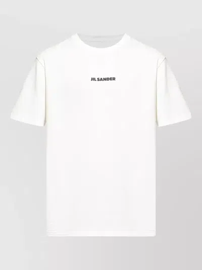 Jil Sander Men White Crewneck T-shirt With Logo Lettering On The Front In Cotton Man