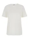 Jil Sander Crew Neck Short Sleeves T-shirt With Embossed Logo On Leather Patch Stitched On The Back In White