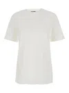 Jil Sander Crew Neck Short Sleeves T-shirt With Embossed Logo On Leather Patch Stitched On The Back In White