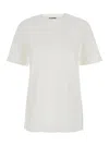 Jil Sander Crew Neck Short Sleeves T-shirt With Embossed Logo On Leather Patch Stitched On The Back In White