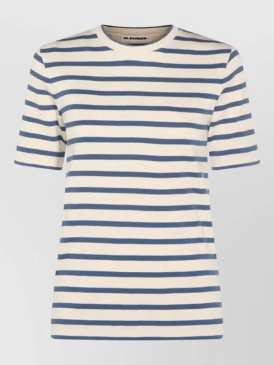 Jil Sander Crew Neck Striped Top Short Sleeves In White