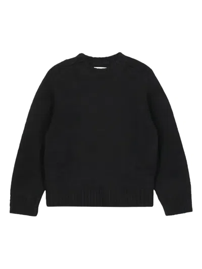 Jil Sander Textured Black Knit Sweater With Classic Crew Neckline