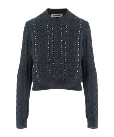 Jil Sander Geometric-pattern Crew-neck Sweater In Blue