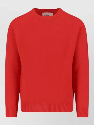 Jil Sander Crew Neck Sweater Ribbed Cuffs Hem In Red