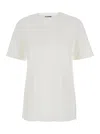 Jil Sander Crew Neck Short Sleeves T-shirt With Embossed Logo On Leather Patch Stitched On The Back In White
