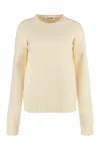 Jil Sander Ribbed Crew-neck Wool Sweater With Soft Texture In Panna