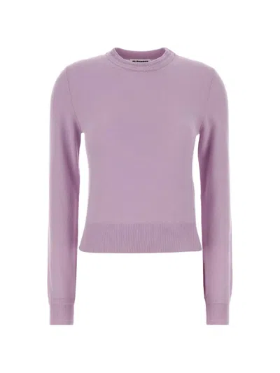 Jil Sander Wool Crew Neck Sweater Long Sleeves In Purple